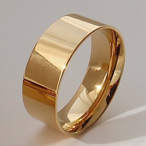 Jewelry - NEW 18K Gold Plated Wide Flat Simple Classic Wedding Ring